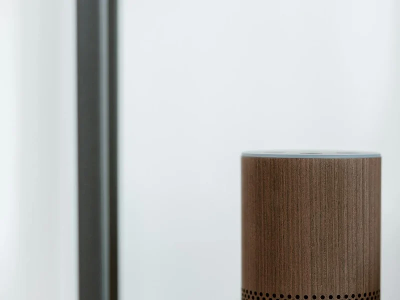 Amazon Echo voice hub on a shelf